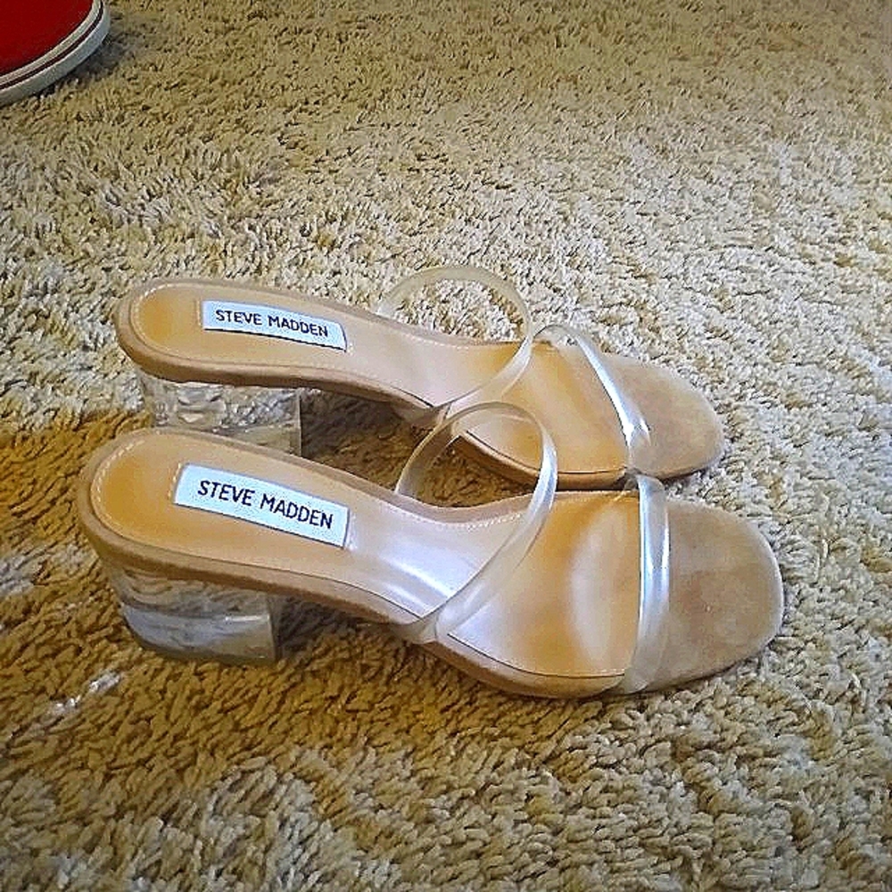 Steve Madden Clear-Strap Nude Block Sandals